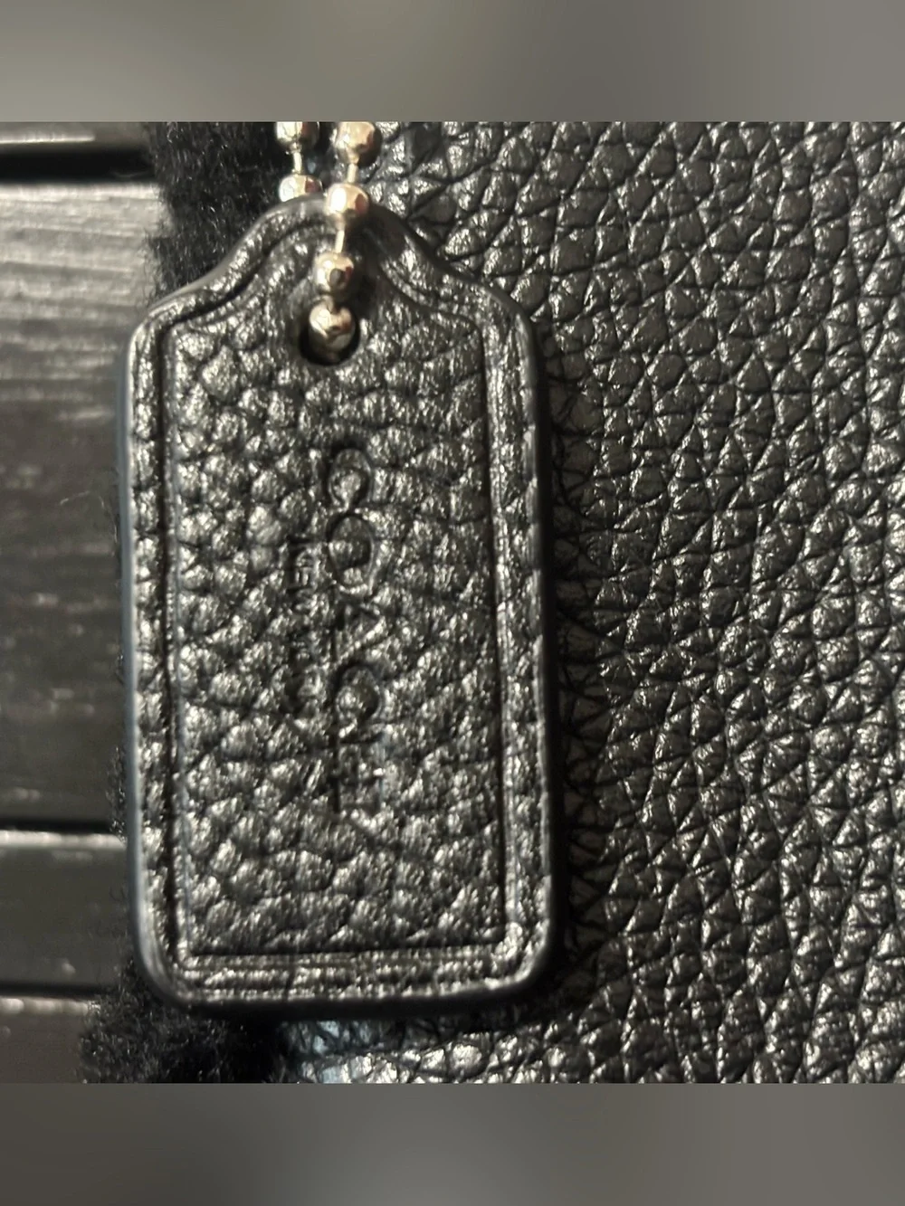 Coach Black Pebbled Leather Shearling-Trim Wristlet